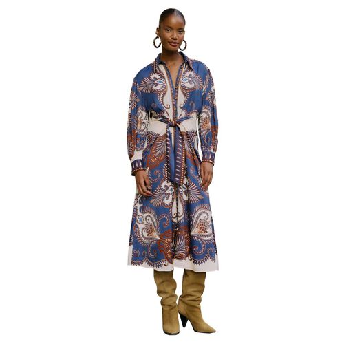 FARM Rio Arabesque Scarf Blue Midi Dress
